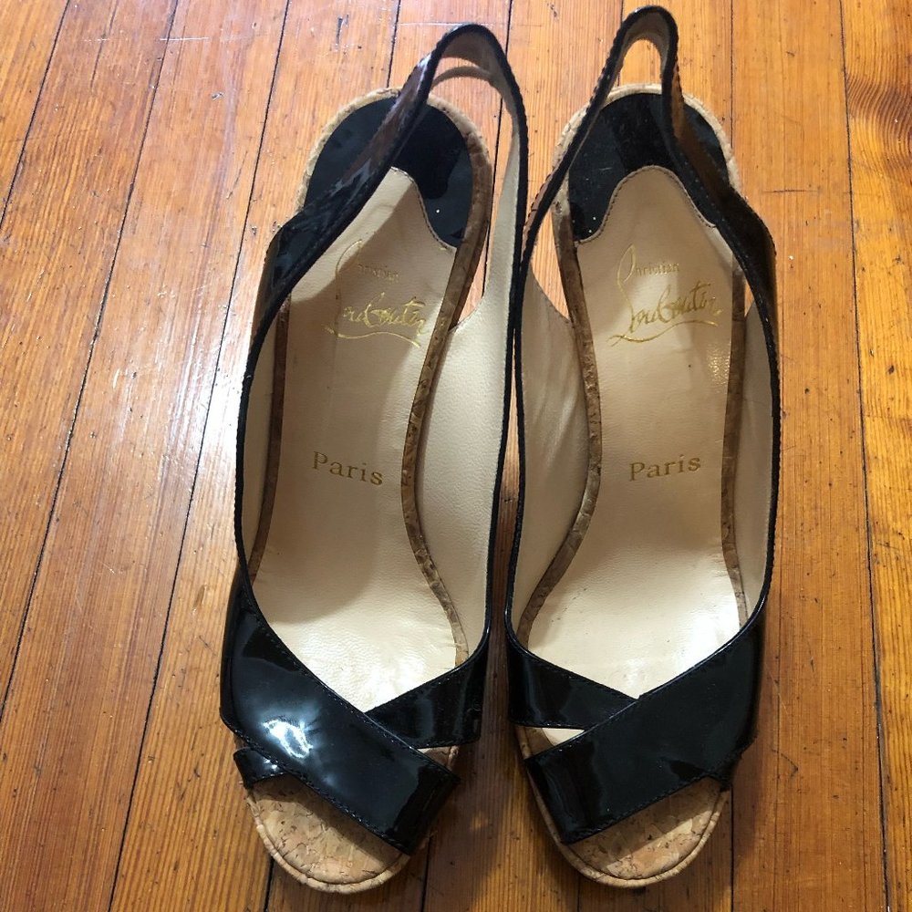 Christian Louboutin Black Patent Leather Wedges EU 39 US 8.5